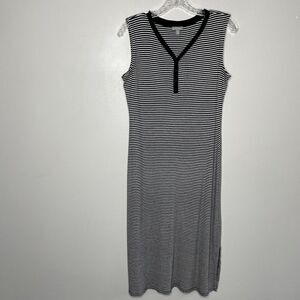 TALBOTS Dress Womens Small S Sleeveless Black Striped Maxi Modal-Spandex Stretch